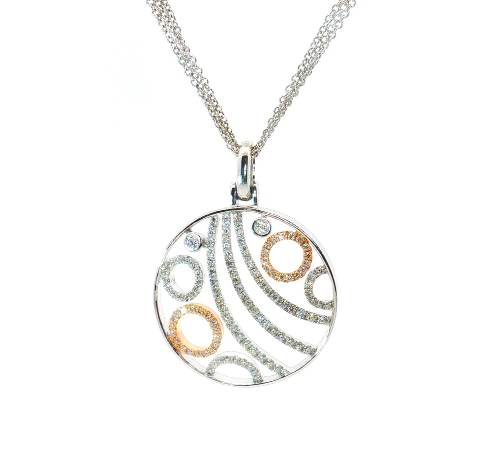 Simon G. 18K White Gold Diamond Circle Swirl Necklace with Rose Gold Accents - Image 1 of 4