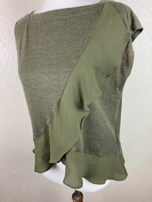 Top para mujer Banana Republic verde oliva con volantes asimétrico sin mangas talla S Foto 1 de 4