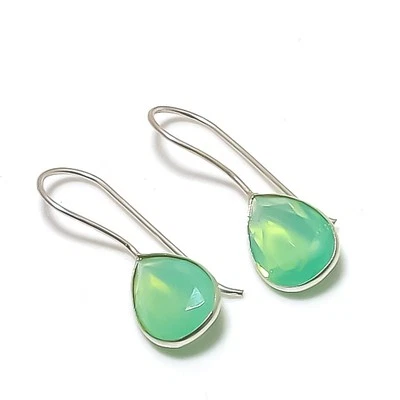 Green Milky Opal Pear Shape Gemstone Handmade Jewelry Earrings 1.20" MXE 5252 - Image 1 of 4