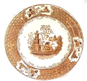 Antique Brown Transfer F & H Temple Pattern 6 1/2" Bread Plate - Picture 1 of 5