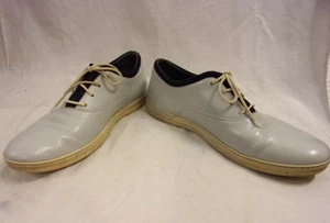 Salvatore FERRAGAMO Light Blue Leather Casual Shoe w navy trim Men's 11 D good - Picture 1 of 5