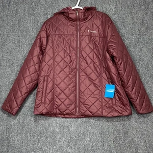 Columbia Copper Crest Quilted Hooded Jacket Women's 2X Extended Maroon Fuzzy - Picture 1 of 10