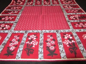 Vintage Hankie Deep Burgundy & Blue Floral Hand Rolled 14" X 15" - Picture 1 of 2