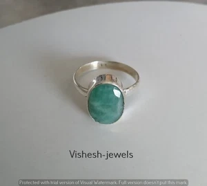 Solid 925 Sterling Silver Natural Emerald Gemstone Ring Jewellery S US 7 VJ-425 - Picture 1 of 9