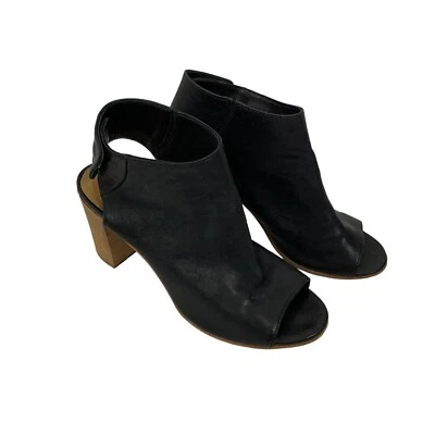 Botines Steven Madden de cuero negro 39 tacones abiertos al tobillo Foto 1 de 4