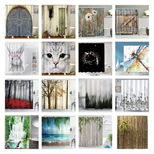 Stylish Printed Fabric Shower Curtain for Bathroom Decor Polyester with 12 Hooks - Picture 1 of 23