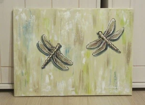 ABSTRAKTE LIBELLEN 40cmx30cm KUNST BILD Malerei gemalt Wandbild Metallic Effekt - Bild 1 von 5