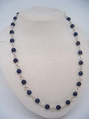 Collana in Argento 925 con Sodalite naturale -  Girocollo Pietre Dure Blu - Immagine 1 di 4
