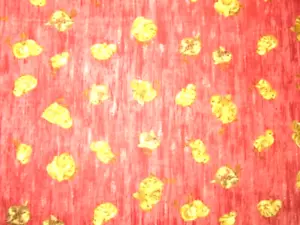 1/2 YD VTG MARY HENDERSON CORAL W SMALL YELLOW CHICKS COTTON FABRIC 43"W EASTER - Picture 1 of 2