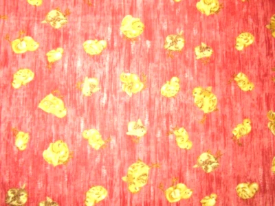 1/2 YD VTG MARY HENDERSON CORAL W SMALL YELLOW CHICKS COTTON FABRIC 43"W EASTER  - Image 1 of 2