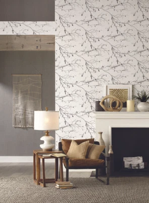 Papel pintado York Wallcoverings Winter Branches contemporáneo blanco y negro hágalo usted mismo Foto 1 de 4