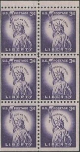 Booklet Pane of 6 stamps - Scott 1035a - 3 cent - Liberty - 1954 - MNH - Picture 1 of 1