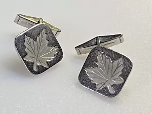 Alpaca Vintage Sterling Silver Cufflinks 925 Square Maple Leaf 13.31g - Picture 1 of 5