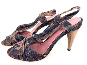 Vintage Missoni luxuriöse Stoff Leder Peep offene Zehenpartie Schuhe Sandalen Pumps Gr. 39 - Bild 1 von 15