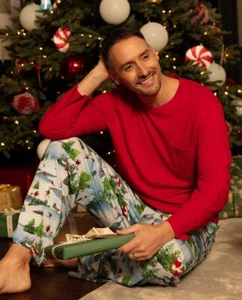 Cyberjammies Pyjamas Modal Mens Montana Red Winterscape Size M 3046-3044 - Picture 1 of 3