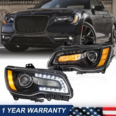 For 2011-2023 Chrysler 300 Pair LED DRL Projector Black Headlights w/ Bulbs Foto 1 de 4