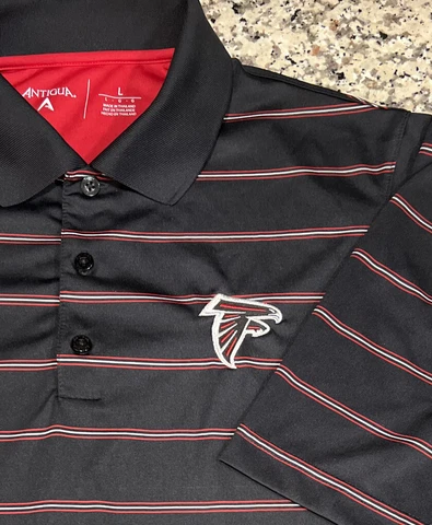 ATLANTA FALCONS Short Sleeve Polo Shirt Antigua Black Striped Size Large Cover