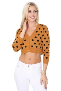 Yemak Women's 3/4 Sleeve V-Neck Polka Dot Cropped Bolero Sweater Cardigan MK8213 - Picture 1 of 13