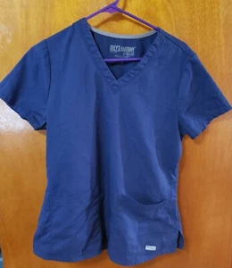 Women's Medium Grey's Anatomy By Barco Blue V-Neck Scrub Top - Picture 1 of 6