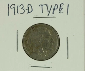 1913-D Type 1 Buffalo Nickel : Very Fine VF - Picture 1 of 2