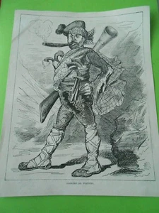 Gravure Print 19ème Derrière les Pyrénées Caricature - Picture 1 of 1