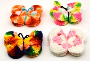 Handcrafted Grancore Crocheted Butterflies Lot of 4 Multicolored 3"x 3" MCM - Picture 1 of 9