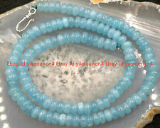Fine 4x6mm Aquamarine Blue Rondelle Gems Beads Necklace 18" Silver Clasp