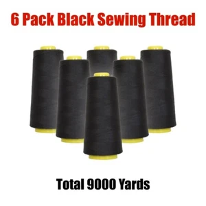 New! 6 Spools Sewing Thread Polyester BLACK 1500 yards each Spool - Picture 1 of 4