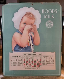 Hood's milk dairy calander ma cow baby 1944 11x14 - Picture 1 of 11