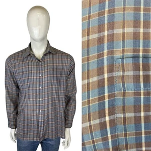 VINTAGE 70s Checked Shirt L Mod Skinhead Suedehead Plaid Check Tartan 1970s - Picture 1 of 6