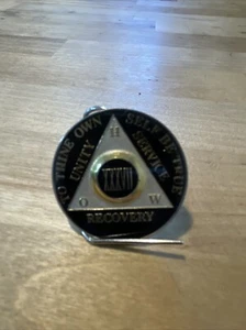 37 Year Black and Gold AA Anniversary Medallion Tri-Plate Recovery Coin Token - Picture 1 of 8