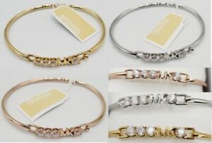 Michael Kors Gold/Silver/Rose Gold Tone Logo Pave Hinge Bangle Bracelet MSRP$150