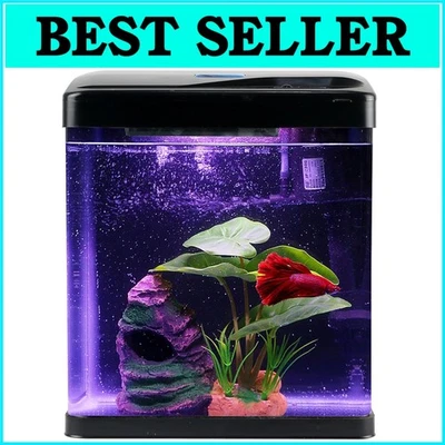 Elegante kit de inicio de pecera Betta de vidrio - autolimpieza y decoración elegante Foto 1 de 4