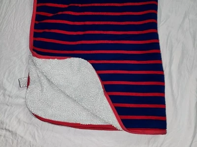 Kickee Pants Baby Blanket Dark Blue Red Stripe White Sherpa Back Bamboo - Image 1 of 4