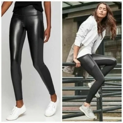 Athleta Gleam Chaturanga To Town Leggings Womens Medium Faux Leather Panel - Image 1 of 4