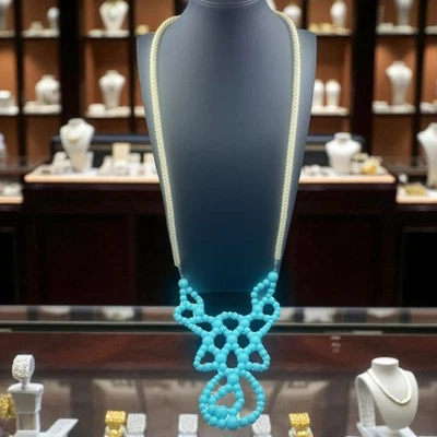 Coldwater Creek Turquesa Cuentas Declaración Collar Boho Festival Royalcore 40" Foto 1 de 4