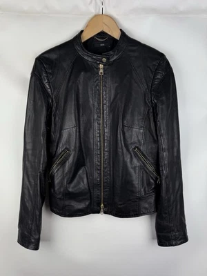 Hugo Boss Ladies Leather Biker Full Zip Jacket Size ~ L - Image 1 of 4