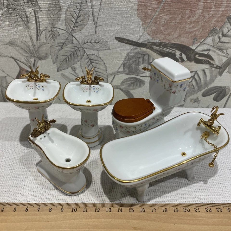 Puppenhaus Miniaturen Badezimmer Set Porzellan  Reutter rar 1:12  - Bild 1 von 4