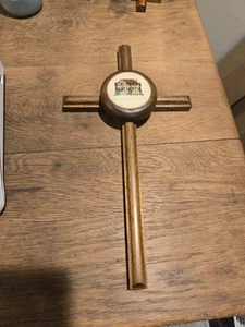 Handcrafted Wooden Cross with Embroidered Medallion "God Bless Our Home" - Picture 1 of 3