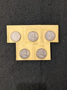 Lot Of 5 Ben Franklin Silver Half Dollars 1951-1954 D&S - Picture 1 of 2