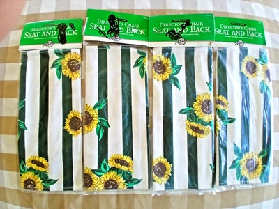 Director's Chair 4 sets of Replacement Seat Back Canvas SUNFLOWERS green stripe - Image 1 of 4