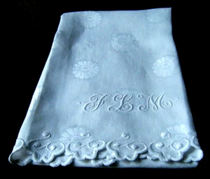 2 antike große Bad Damast Handtücher französisches Design h emb/ry on 2 end w/t monogramm - Bild 1 von 10