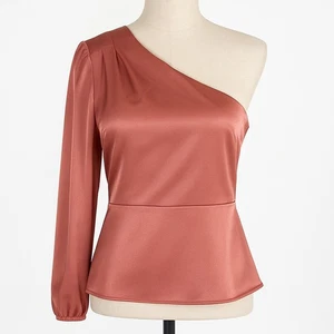 Lulus Women's One Shoulder Satin Top XS Rust Long Sleeve Asymmetrical NWT Blouse - Picture 1 of 8