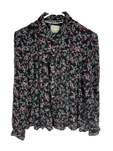 Camisa MAEVE Anthropologie Talla 4 Negra Floral Boho Cottagecore Campesino Abotonada - Imagen 1 de 4
