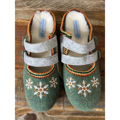 Chinelos Sundance Catálogo Verde Floco de Neve Feltro Shearling Forrado Mary Jane EU41 - Imagem 1 de 4