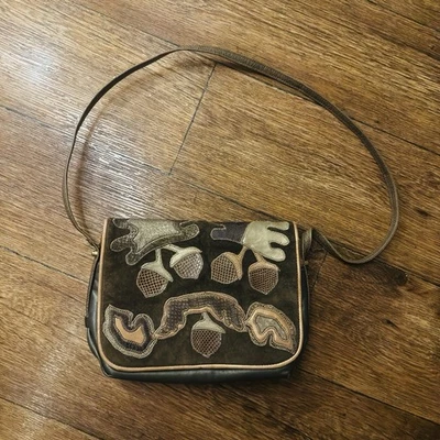 Bolso de Mano Sharif Vintage Años 80 90 Bellota Retazos Cuero Exótico Bordado EE. UU. Foto 1 de 4