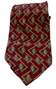 Corbata de Colección Claiborne Diagonal Rojo Dorado Azul Patrón Diamante Hecha en EE. UU. - Imagen 1 de 5
