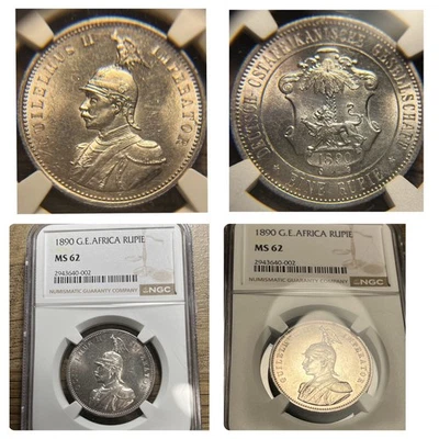 1890 German East Africa Rupie - NGC MS-62 - Blast White, Beautiful Color, Lion! - Image 1 of 4