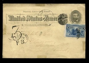 USA GANZSACHE COLUMBUS 1c UPRATED 1894...PORTO FÄLLIG in SCHOTTLAND - Bild 1 von 1