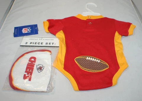 Kansas City Chiefs 3 Piece Set Baby 3M-6M Creeper, Bib & Booties Reebok NFL NWT Cover
